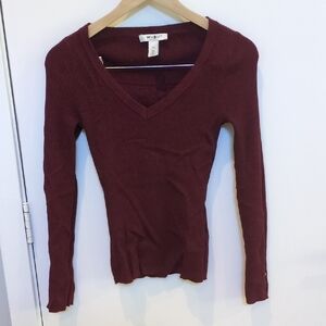White House Black Market Burgundy V-Neck Sweater